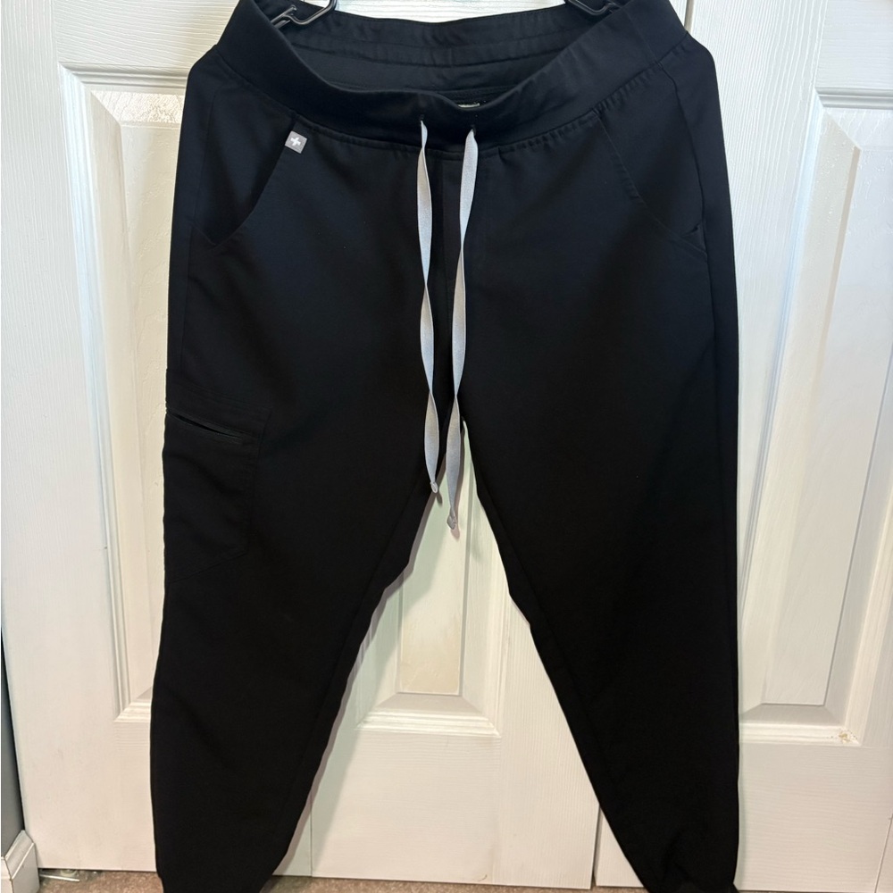 Figs Black Joggers with Light Gray Drawstring